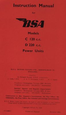 BSA Power Units Models C 120cc & D 220cc (Manual) – Rally Badges