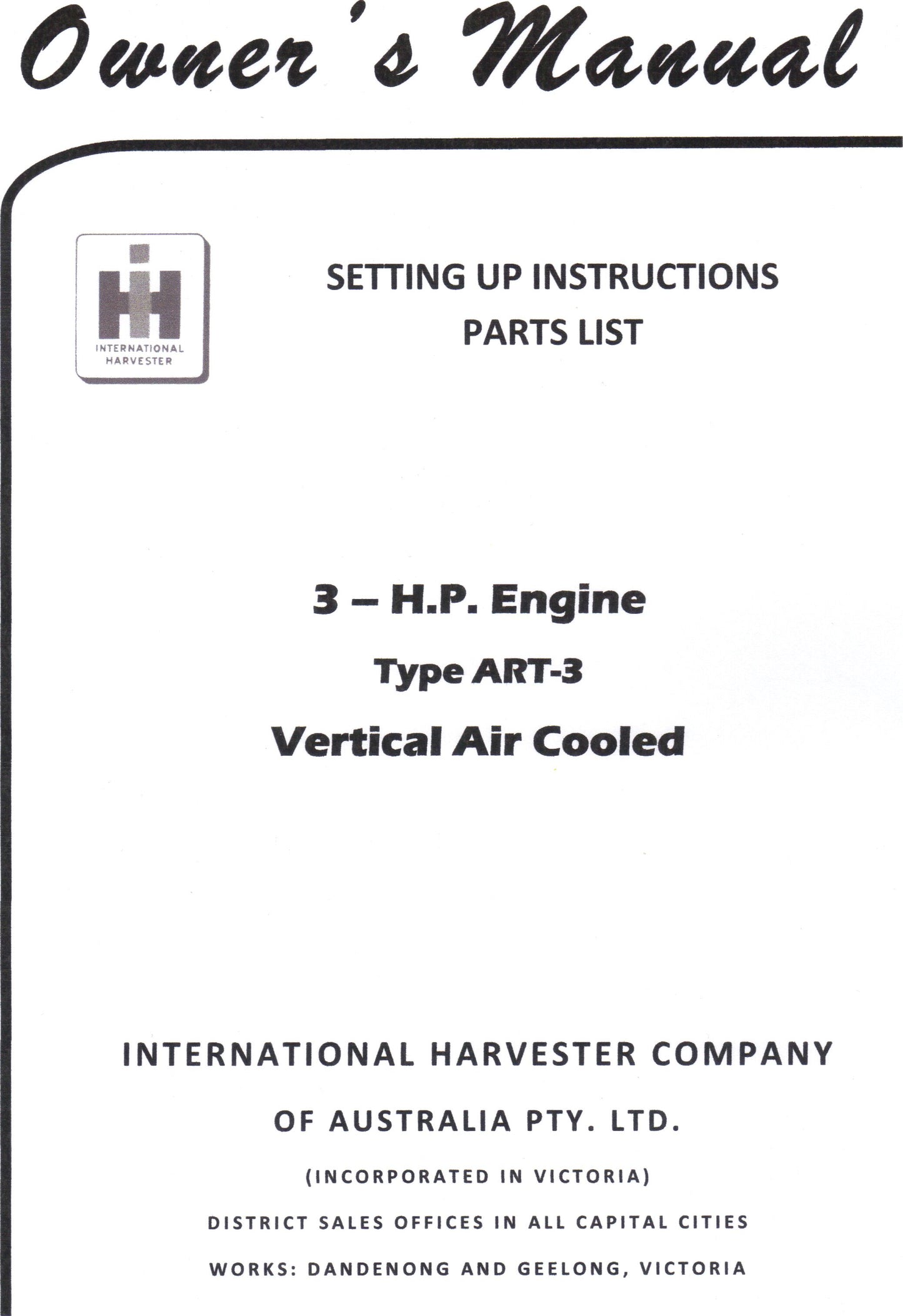 IHC ART-3 3HP Air Cooled Vertical Engine (Manual)