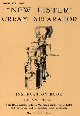 Lister Cream Separator Sizes E0-E7 (Manual)