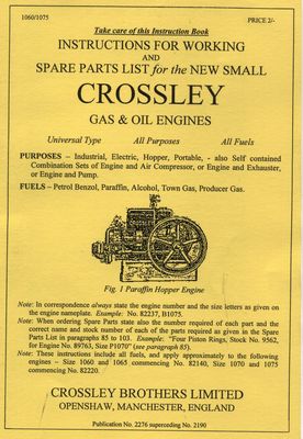 Crossley Gas & Oil Engines 1060, 1065, 1070 & 1075 - 1922 (Manual)