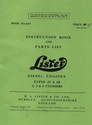 Lister JP & JK 2, 3 & 4 Cylinder Diesel Engines (Manual)