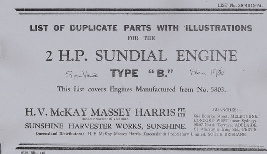 Sundial 2HP Type B Engine -Parts (Manual)